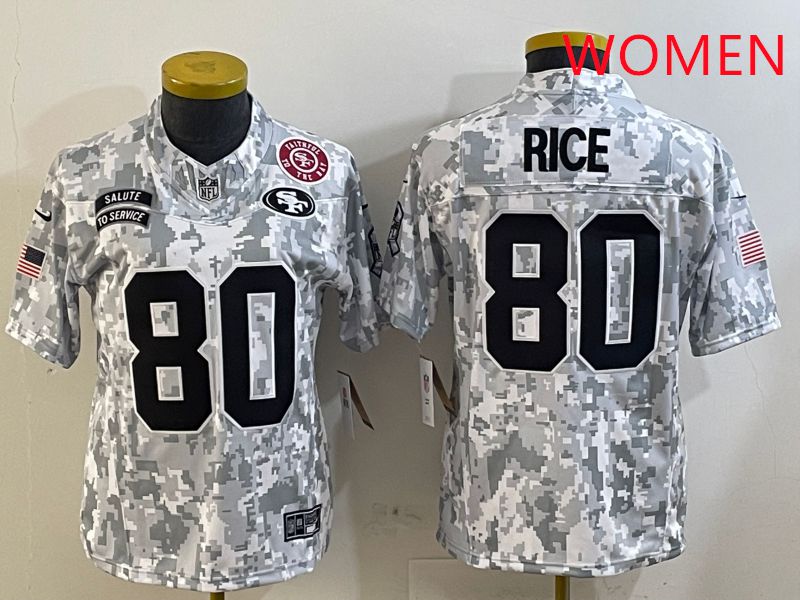 Women San Francisco 49ers #80 Rice Nike Arctic Camo 2025 Salute to Service Limited NFL Jersey style 4->women nfl jersey->Women Jersey